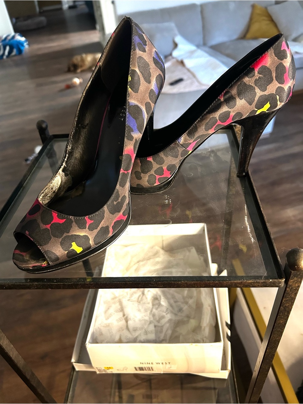 Nine West Multicolor Leopard Peep-Toe Heels